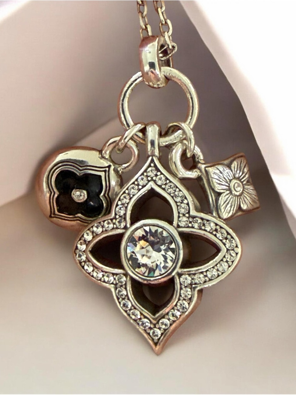 Retired Brighton Alto Noir Multi-Charm Pendant/Necklace Silver Black Enamel